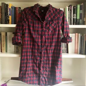 BDG Long plaid button down tunic